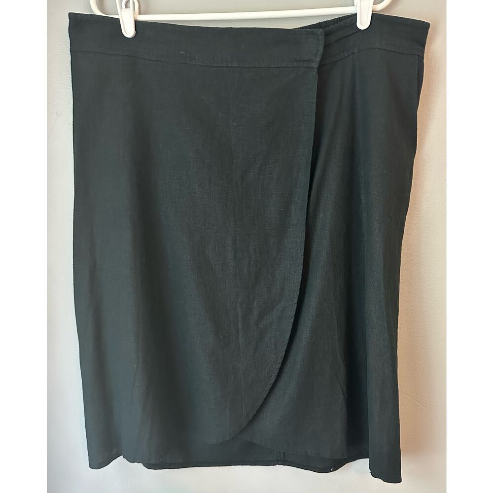 Women's Plus Linen Blend Midi Wrap  Skirt - Ava & Viv Black Size 1X
